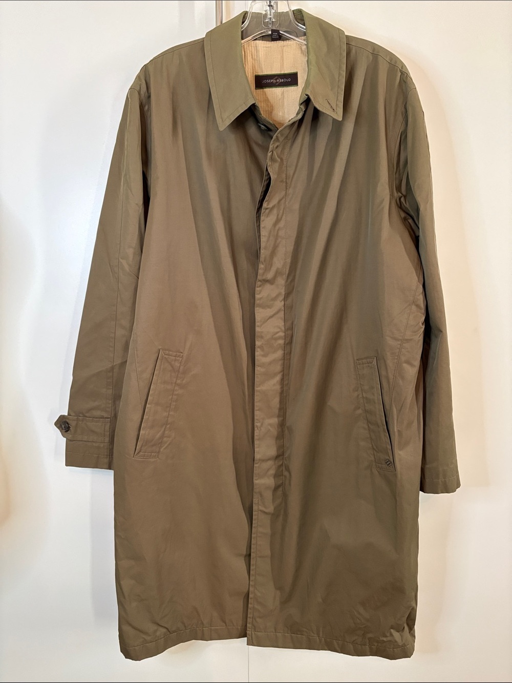 Joseph Abboud Olive Green Coated Cotton Trench Coat 40R Unisex